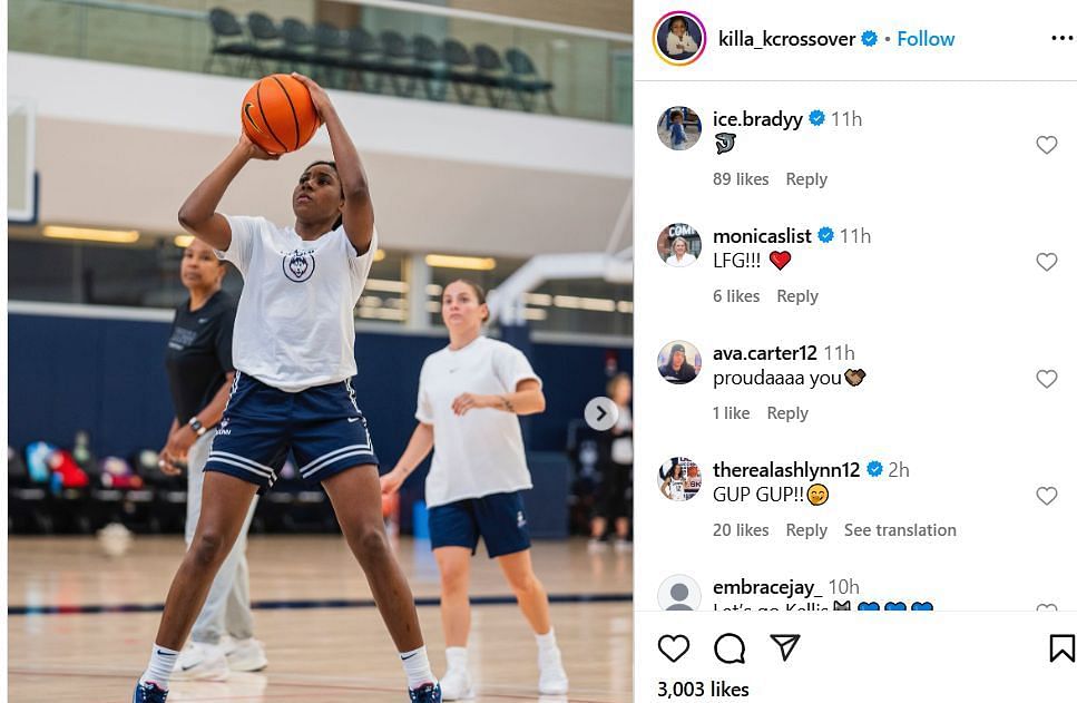 UConn women's basketball players show Kelis Fisher some support on IG. Image via @killa_kcrossover
